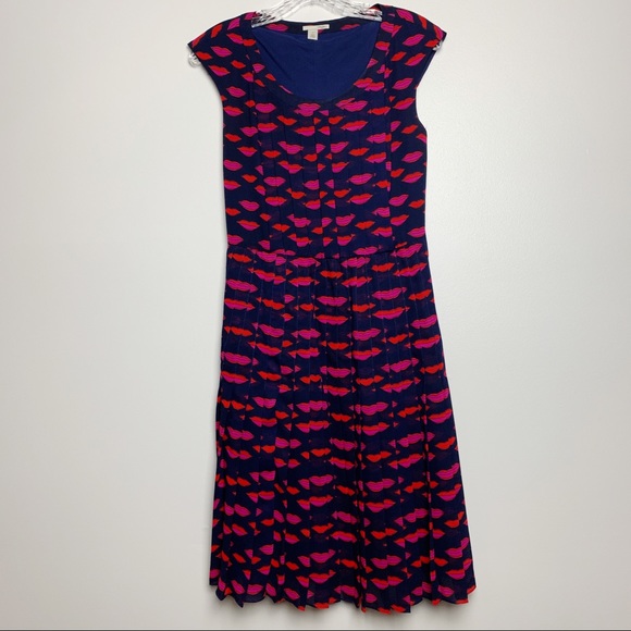 Halogen | Navy/Red Lip Pleated Dress Sz 4P - Picture 4 of 8